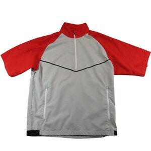 Footjoy Mens Short Sleeve Windbreaker Pullover Shirt M Gray Red Polyester 1/4